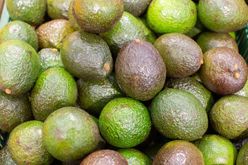 Background avocado from above. Lots of exotic avocado fruits.