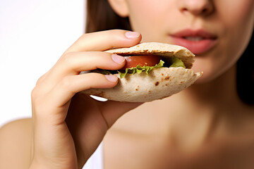 A Woman's Mouth Indulging in the Pleasures of a Delectable Sandwich Feast AI generated