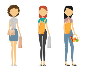 Fototapeta premium Set of faceless female characters shopping