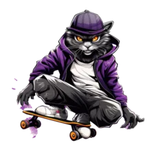 Foto auf Acrylglas Hip hop Cat rides on skateboard. street style, cat playing skateboard Vintage logo badge © peacehunter