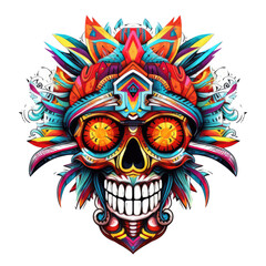 Day of the Dead Skull Mask, Mexican skull head, Colorful skull head mandala arts.