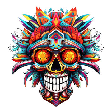 Day of the Dead Skull Mask, Mexican skull head, Colorful skull head mandala arts.