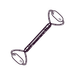 Hand-drawn jade gouache massage scraper for face and neck massage. Lifting for healthy and youthful skin. Trending skin care. Doodle sketch style.