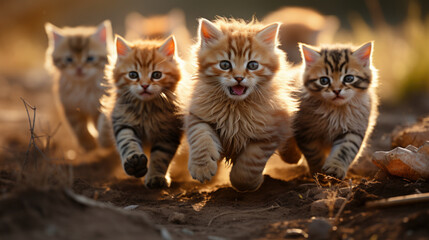 cats running on lawn outdoors in nature playing.