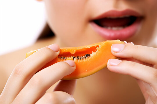 Close-Up of Woman's Lips Reveling in Honeydew Melon Bliss AI generated