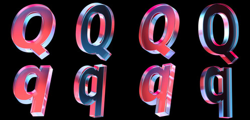 letter Q with colorful gradient and glass material. 3d rendering illustration for graphic design, presentation or background