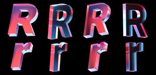 letter R with colorful gradient and glass material. 3d rendering illustration for graphic design, presentation or background