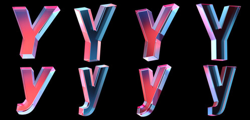 letter Y with colorful gradient and glass material. 3d rendering illustration for graphic design, presentation or background