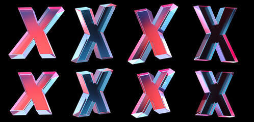 letter X with colorful gradient and glass material. 3d rendering illustration for graphic design, presentation or background