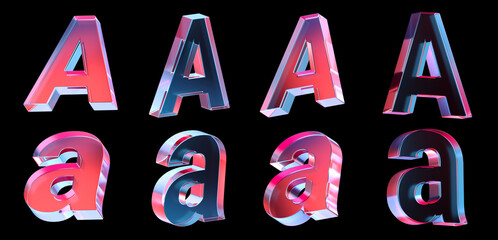 letter A with colorful gradient and glass material. 3d rendering illustration for graphic design, presentation or background