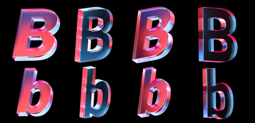 letter B with colorful gradient and glass material. 3d rendering illustration for graphic design, presentation or background