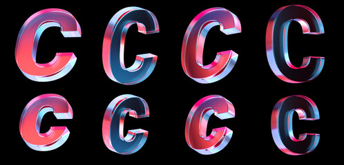 letter C with colorful gradient and glass material. 3d rendering illustration for graphic design, presentation or background
