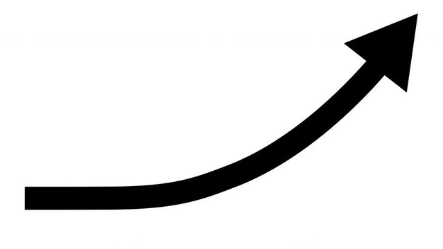 Animation of a black arrow rising diagonally upwards on white background