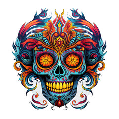 Naklejka premium Day of the Dead Skull Mask, Mexican skull head, Colorful skull head mandala arts.