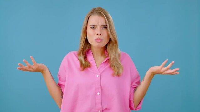 Woman gesticulates expressing discontent with situation