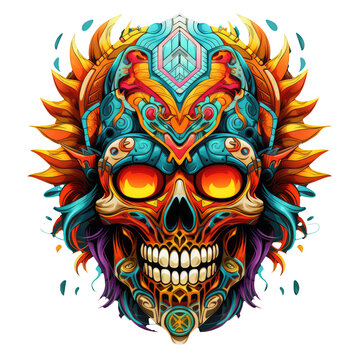Day of the Dead Skull Mask, Colorful skull decorated, skull for fashion design, background or tattoo