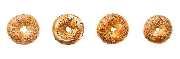 Set of Everything Bagel top view Isolated on transparent or White Background