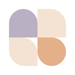 Trendy bauhaus pattern poster. Vector abstract geometric color shape in beige and red pastel colors. Simple neo modern design elements. Fashion retro print for greeting card, web design