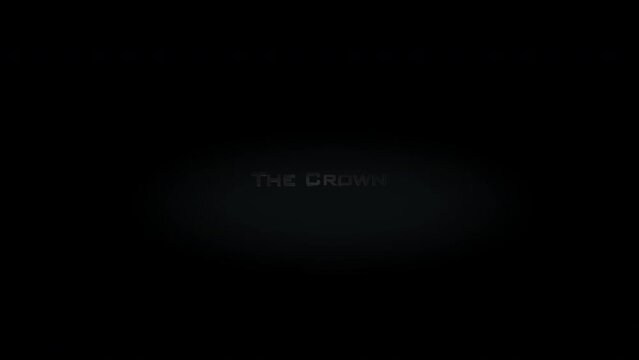 The Crown 3D title word made with metal animation text on transparent black