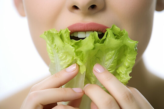 A Woman's Mouth Delighting in the Vibrant Tastes of Garden Salad Bliss AI generated