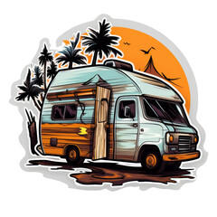 Vehicle for tropics or jungle trip, tropical camping. Adventure Campervan Outdoor