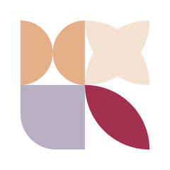 Trendy bauhaus pattern poster. Vector abstract geometric color shapes in beige and red pastel colors. Simple neo modern design elements. Fashion retro print for greeting card, web design