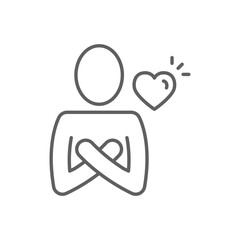 Your self care icon. Simple outline style. Love myself, hug, compassion, embrace my body, good and health life concept. Thin line symbol. Vector illustration isolated. Editable stroke.