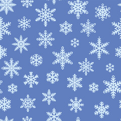 Blue snowflake seamless repeat pattern design, winter background, repeating wallpaper of textile print