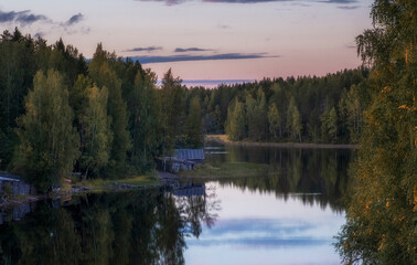 Janisjoki river in Karelia in autumn sunset