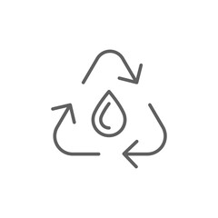 Recycle water icon. Simple outline style. Water drop with circle arrow, droplet, reduce, reuse, bio safe, energy efficient concept. Thin line symbol. Vector illustration isolated. Editable stroke.