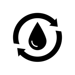 Recycle water icon. Simple solid style. Water drop with circle arrow, droplet, reduce, reuse, bio safe, energy efficient concept. Black silhouette, glyph symbol. Vector illustration isolated.