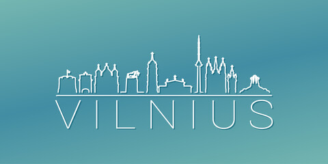 Vilnius, Vilnius City Municipality, Lithuania Skyline Linear Design. Flat City Illustration Minimal Clip Art. Background Gradient Travel Vector Icon.