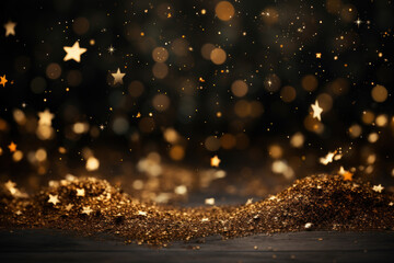 Fototapeta na wymiar An abstract background glistens with glowing gold stars and particles, suggesting the arrival of the year 2024 and the Christmas season. Generative Ai.