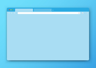 An empty blue browser window on a blue background. Website layout with search bar, toolbar and buttons. Vector EPS 10.