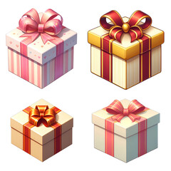 various present boxes with ribbons