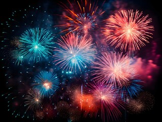 Fototapeta premium Fireworks on a black background, celebrate.