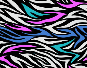 Full seamless tiger zebra stripes animal skin pattern. Texture for textile fabric print. Suitable for fashion use. Vector illustration.