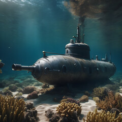 submarine under water - obrazy, fototapety, plakaty