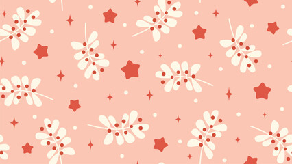 Cute hand drawn christmas holidays seamless vector pattern background illustration with berries, stars and snowflakes