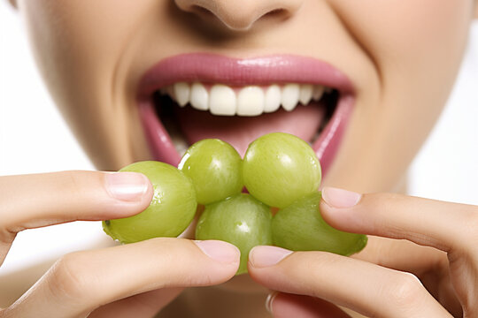 Female Lips Tasting the Juicy Elegance of Wine Grapes AI generated