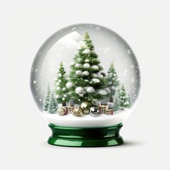A transparent sphere containing a Miniature Christmas tree