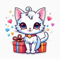 cat with gift box color illustration generative AI software.
