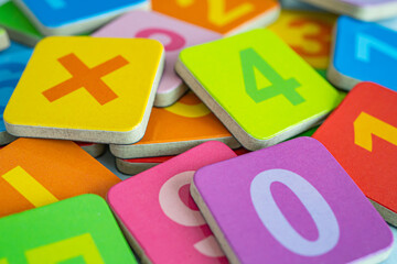 Math number colorful on white background, education study mathematics learning teach concept. - obrazy, fototapety, plakaty