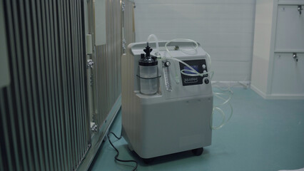 Oxygen concentrator. Modern medical equipment. Equipment screen. Authentic clinic. Veterinary clinic