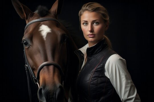 tired girl in her 30s horse riding in a riding school