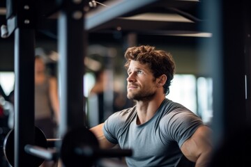 Obraz premium relaxed boy in his 30s doing bars in a gym
