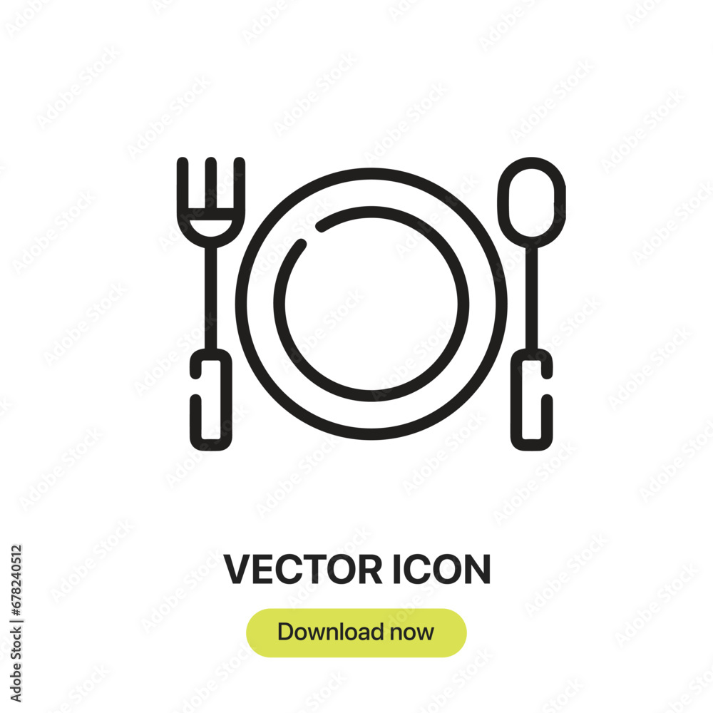 Poster Tableware icon vector. Linear-style sign for mobile concept and web design. Tableware symbol illustration. Pixel vector graphics - Vector.