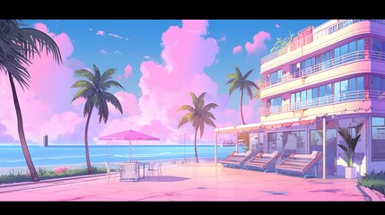 Synthwave anime manga girl, lofi bacground wallpaper design