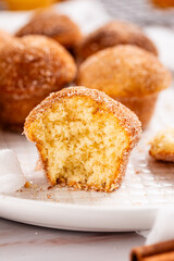 cinnamon and sugar mini muffins cupcakes, a sweet bite-sized aromatic and dessert on a white plate