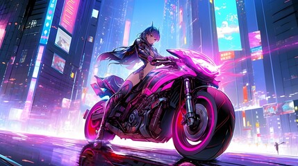 Synthwave anime manga girl, lofi bacground wallpaper design